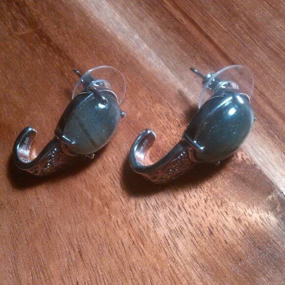 Madagascar Fire Labradorite Stainless Steel Solitaire Stud Earrings - Picture 3 of 14